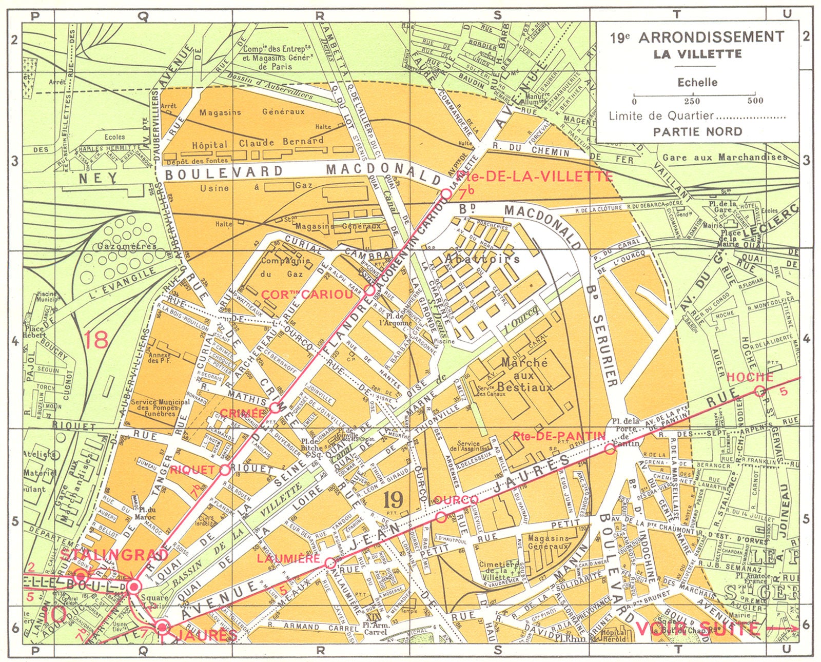 PARIS. 19e Arrondissement La Villette 1920 old antique vintage map plan chart